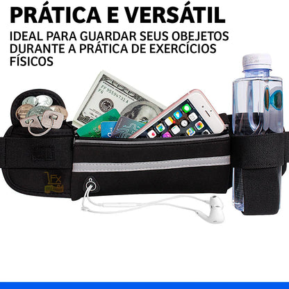 Pochete Esportiva Preta para Celular no Peito, Garrafa e Ferramentas para Corrida, Preta.