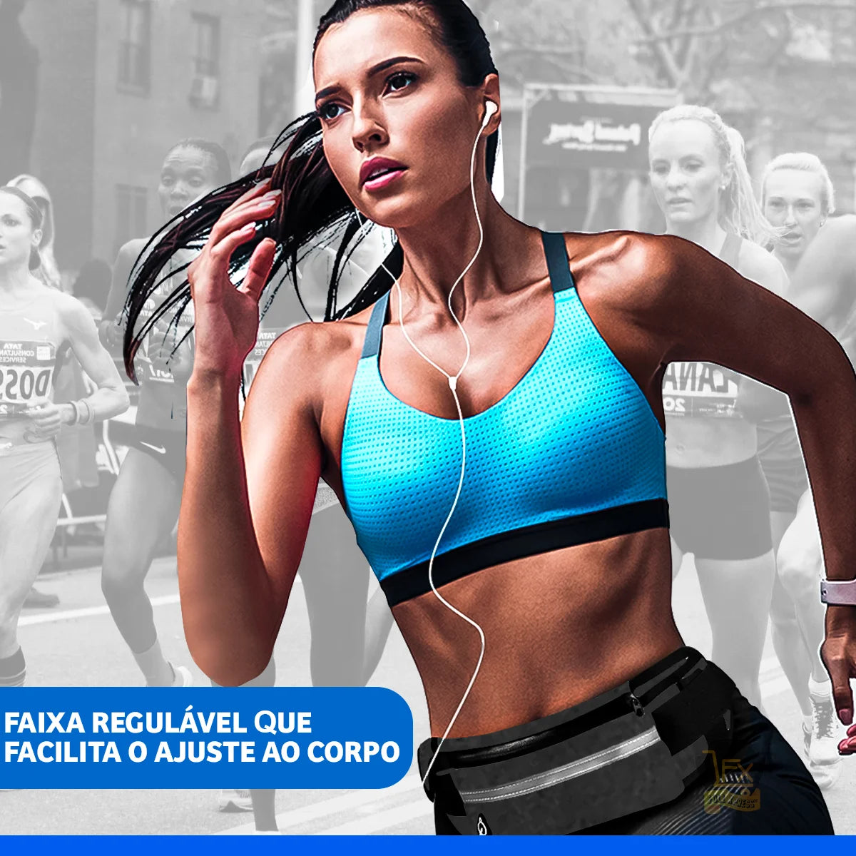 Pochete Esportiva Preta para Celular no Peito, Garrafa e Ferramentas para Corrida, Preta.